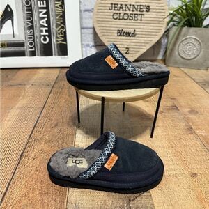 Ugg Tasman II Youth Navy Blue Suede Mule Moccasin Shearling Footbed 10